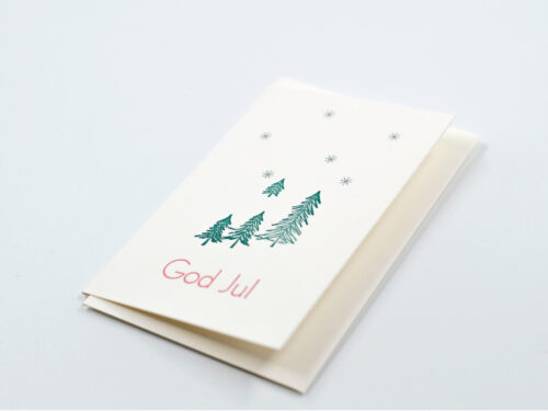 Julkort, dubbla kort GRANAR 2-pack. Tillverkade med sk boktryck, letterpress printning